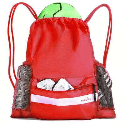 Athletico Drawstring Soccer Bag - Soccer Backpack For Boys or Girls Can Also Carry Basketball or Volleyball (Red)