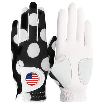 Amy Sport Womens Golf Glove with Ball Marker Rain Left Right Hand Leather Printed Pack, Ladies Golf Gloves All Weather Grip Breathable Soft Size Small Medium Large XL (Mod Dot, XL-Worn on Left Hand)