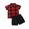 Baby Kids Boy Gentleman Suits, Flamingo Printed Button Down Shirt +Pink Shorts Set 2Pcs Outfits Set (Check, 3-4T) view 1