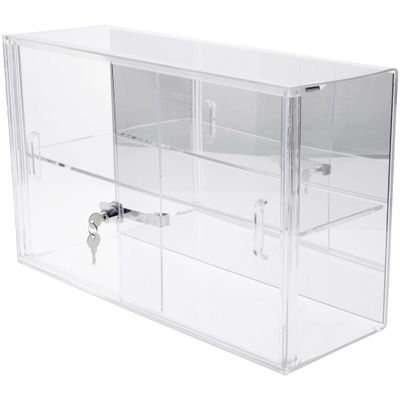 Plymor Clear Acrylic Locking Display Case with Sliding Back, 1 Shelf (Mirrored), 13" H x 21" W x 7.5" D
