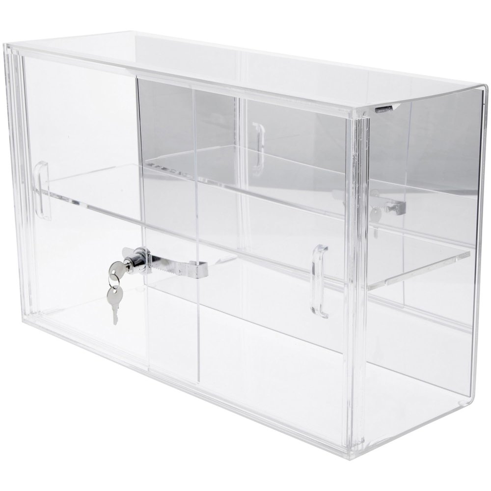 Plymor Clear Acrylic Locking Display Case with Sliding Back, 1 Shelf (Mirrored), 13" H x 21" W x 7.5" D