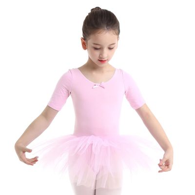 Freebily Girls Ruffle Flying Short Sleeve Ballet Dance Dress for Gymnastic Athletic Leotard Tutu Skirted Dancing Costume Short Sleeve Pink 7-8
