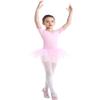 Freebily Girls Ruffle Flying Short Sleeve Ballet Dance Dress for Gymnastic Athletic Leotard Tutu Skirted Dancing Costume Short Sleeve Pink 7-8 view 3