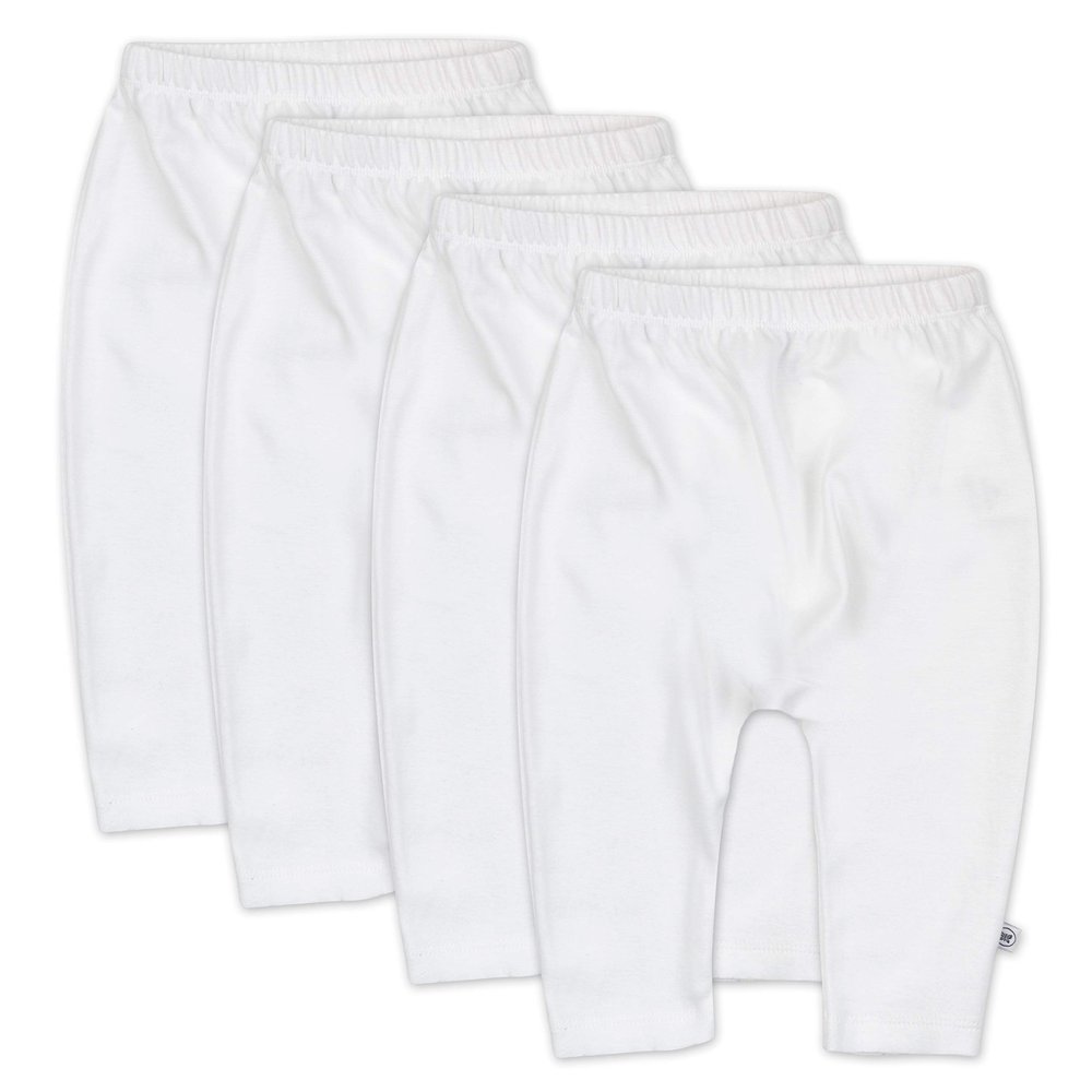 HonestBaby 4-Pack Organic Cotton Cuff-Less Harem Pants, Bright White, Preemie