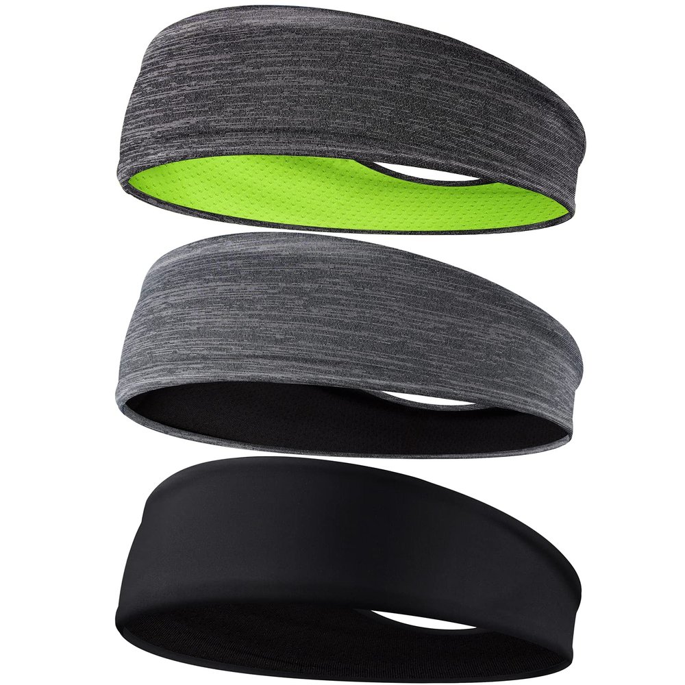 Braylin Men's Headbands, 3-Pack Head Band for Men, Sport Sweatbands for Running Fitness Yoga Cycling, Sweat Wicking Non Slip