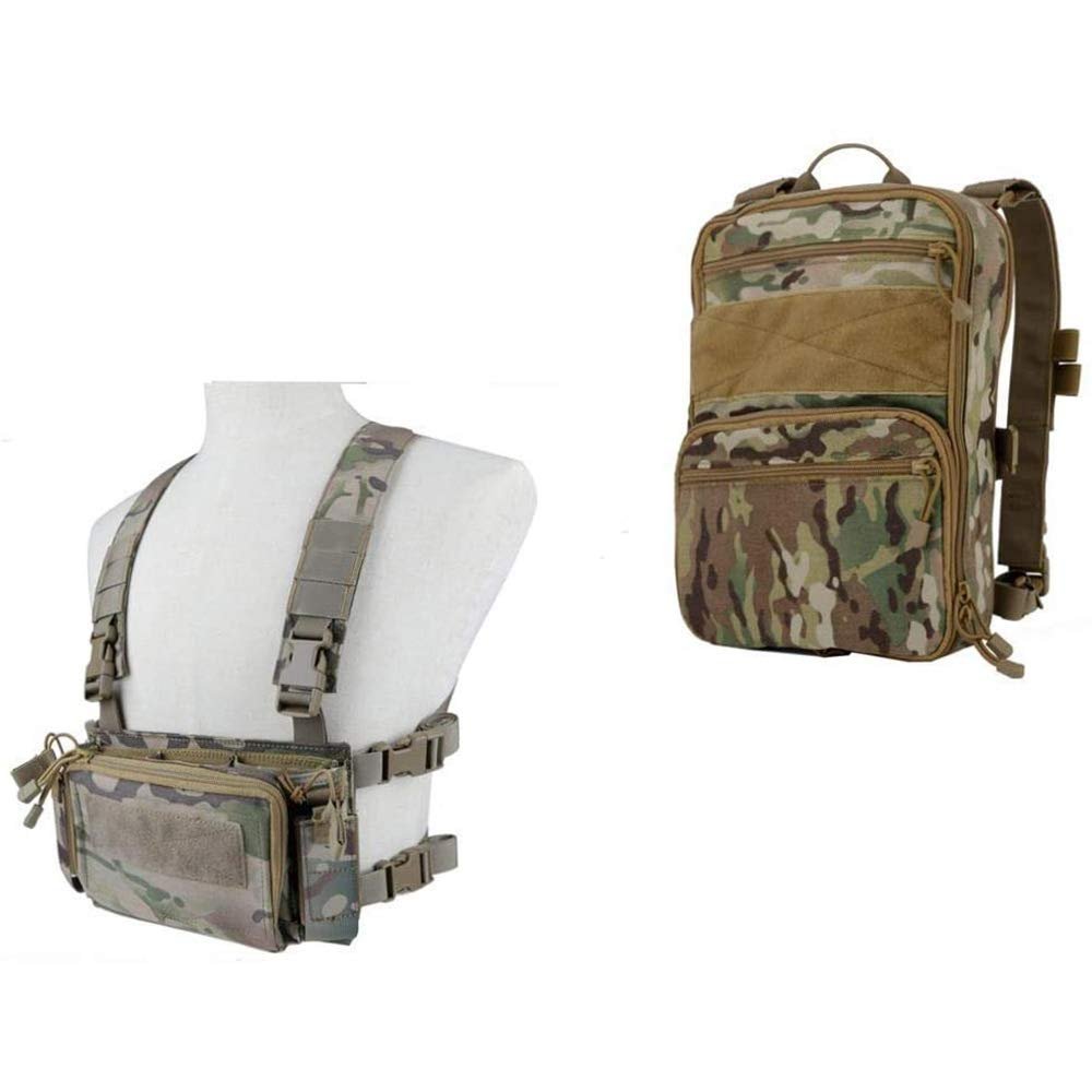 Cs Game Vest Tactical Assault Chest Rig + Variable Capacity Assault Pack for Airsoft Paintball (CP)