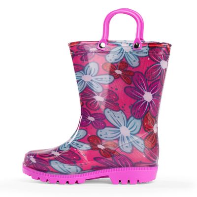 NORTY PVC Rain Boots for Kids - Waterproof PVC Boots Boys and Girls Solid & Printed Rainboots for Toddlers and Kids - Pink Flowers