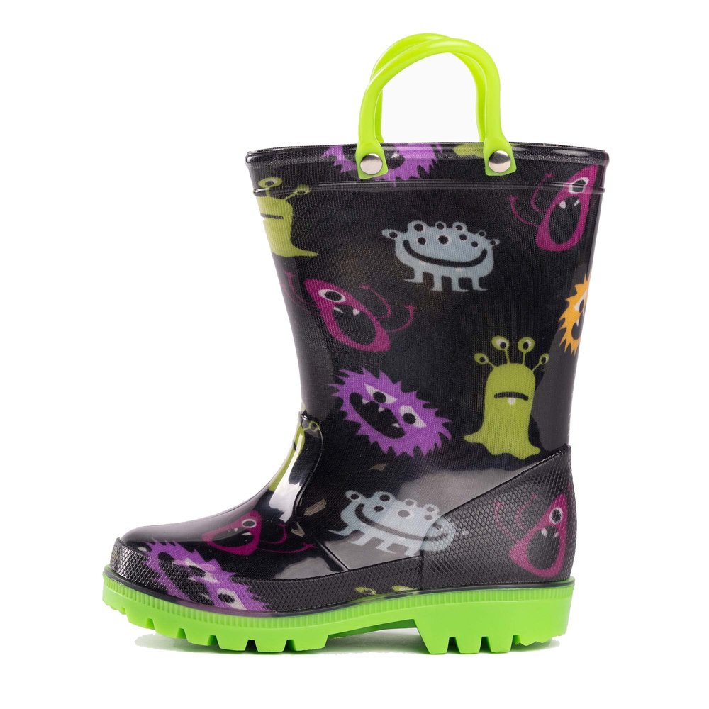 NORTY PVC Rain Boots for Kids - Waterproof PVC Boots Boys and Girls Solid & Printed Rainboots for Toddlers and Kids - Black Monsters