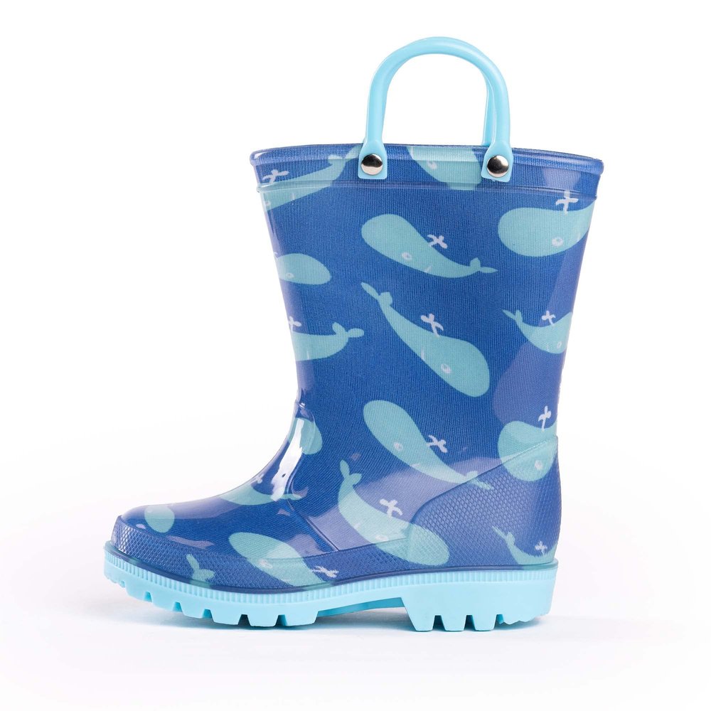 NORTY PVC Rain Boots for Kids - Waterproof PVC Boots Boys and Girls Solid & Printed Rainboots for Toddlers and Kids - Blue Whales