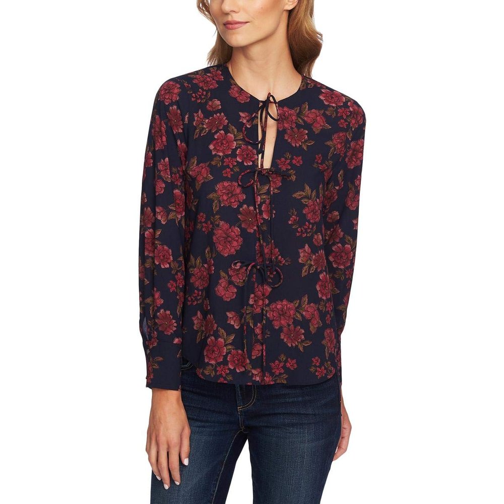 1.STATE Womens Gallant Garden Pullover Blouse, Blue, X-Small