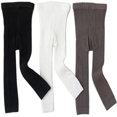 3 Pack Girls Toddler Baby Basic Ribbed Sweater and Leggings Footless Tights Kids Little Girls Dress Bottom Top Pants (Black White Gray, 0-12 Months)