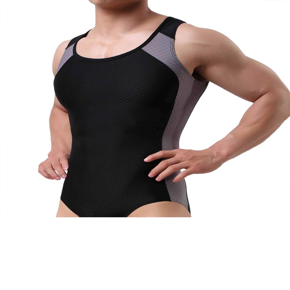 BRAVE PERSON Men's Figure-shape Bodysuits Elastic Workout Clothes Swimwear, Fitness, Cycling 2241 (M / 28"-32'', K01 - Black)