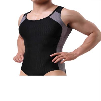 BRAVE PERSON Men's Figure-Shape Bodysuits Elastic Workout Clothes Swimwear, Fitness, Cycling 2241 (XL / 33"-38'', K01 - Black)