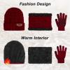 3-Pieces Winter Beanie Hat Scarf and Touch Screen Gloves Set Warm Knit Skull Cap for Men Women, Wine Red(Hat Scarf Gloves) view 2