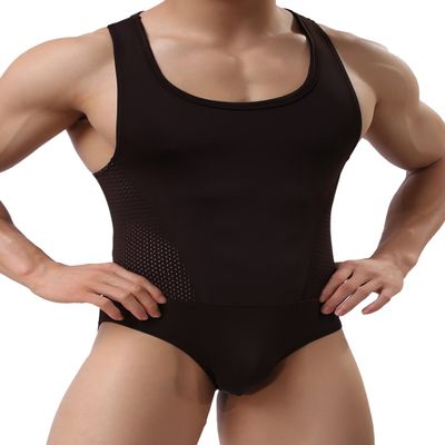 BRAVE PERSON Men's Figure-Shape Bodysuits Elastic Workout Clothes Swimwear, Fitness, Cycling 2241 (XL / 33"-38'', Coffee)