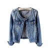 Ewindy Denim Jackets Women Retro Collarless Long Sleeve Short Crop Jeans Coat, Blue, XX-Large view 1
