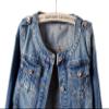 Ewindy Denim Jackets Women Retro Collarless Long Sleeve Short Crop Jeans Coat, Blue, XX-Large view 4