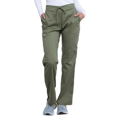 Cherokee Scrubs for Women Mid Rise Moderate Flare Drawstring Pant with 5 Pockets, Ultra Soft & Breathable Fabric - WW120T, L Tall, Olive