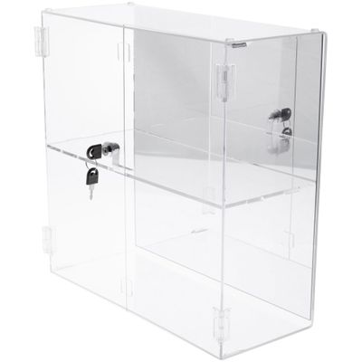 Plymor Clear Acrylic Rectangular Locking Display Case, 1 Shelf (Mirrored), 16.5" H x 16.25" W x 7" D