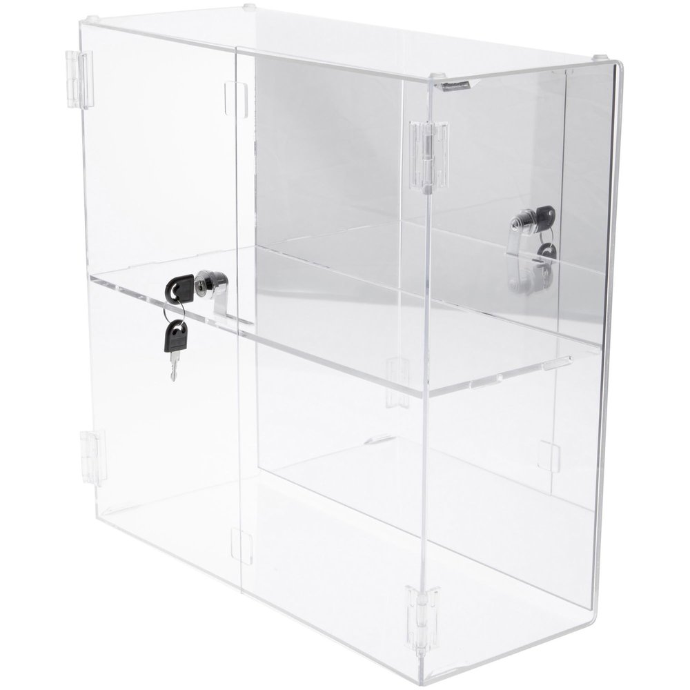 Plymor Clear Acrylic Rectangular Locking Display Case, 1 Shelf (Mirrored), 16.5" H x 16.25" W x 7" D
