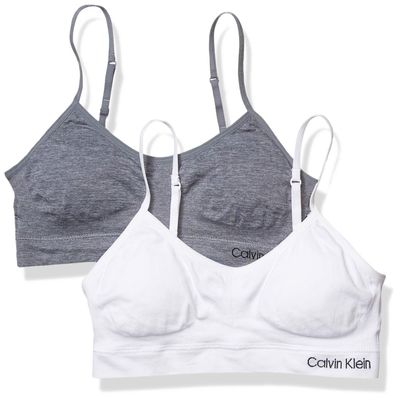 Calvin Klein Kids Girls' Seamless Wirefree Comfort Bralette Bra 2-Pack, White/Heather Grey, X-Large
