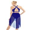 ACSUSS Women Girls Lyrical Dance 2pcs Outfit Sequins Cutout Crop Top with Asymmestric Skirted Bottoms Royal Blue Large view 3