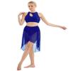 ACSUSS Women Girls Lyrical Dance 2pcs Outfit Sequins Cutout Crop Top with Asymmestric Skirted Bottoms Royal Blue Large view 4