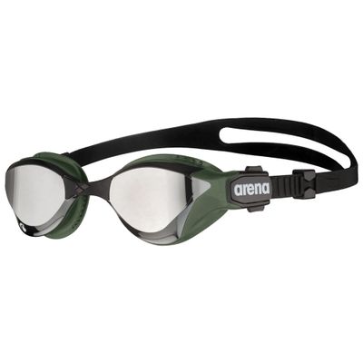 ARENA Unisex Adult Cobra Tri Swimming Goggles for Triathlon and Fitness Swipe Anti-Fog Wide Vision Mirror Lens, Silver/Army
