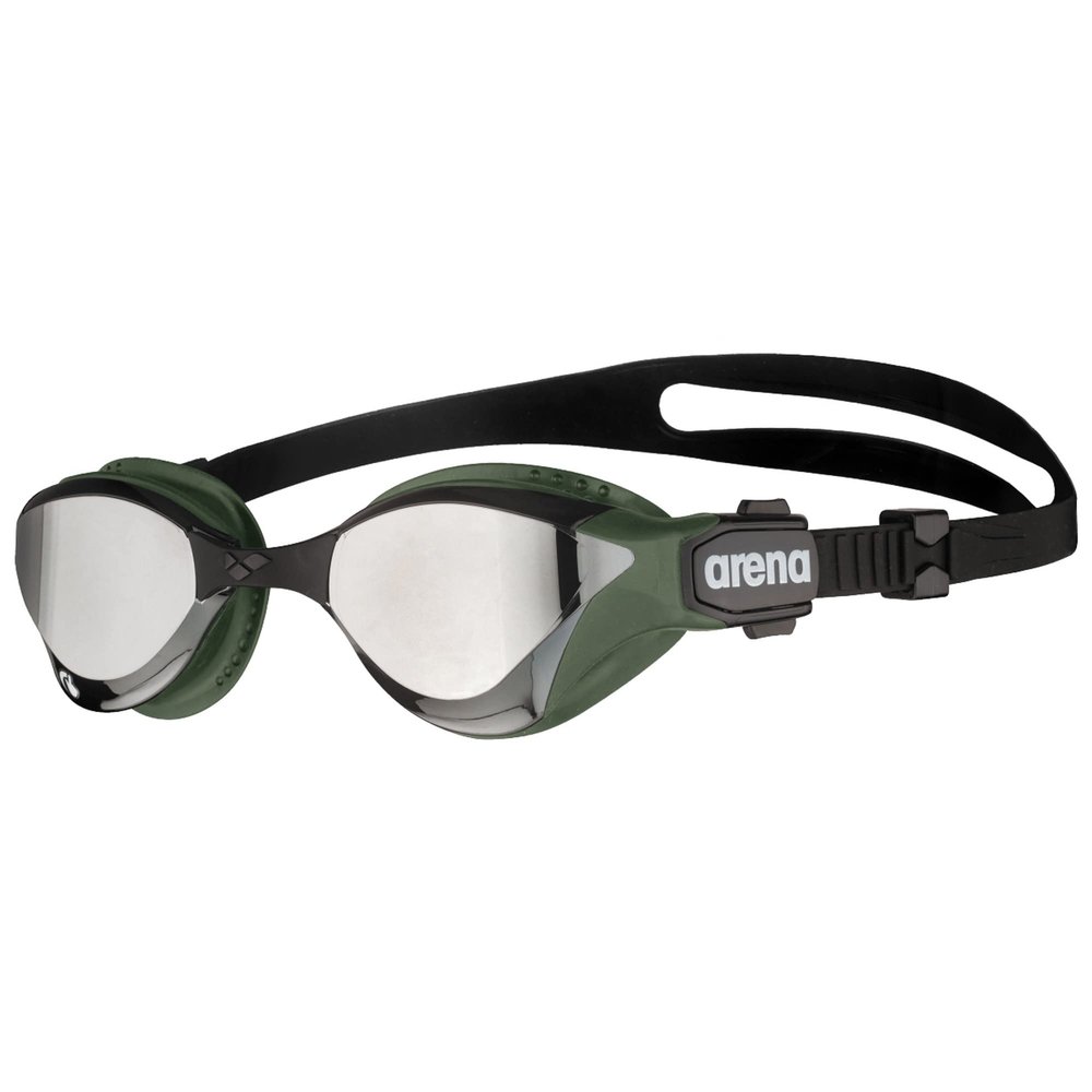 ARENA Unisex Adult Cobra Tri Swimming Goggles for Triathlon and Fitness Swipe Anti-Fog Wide Vision Mirror Lens, Silver/Army