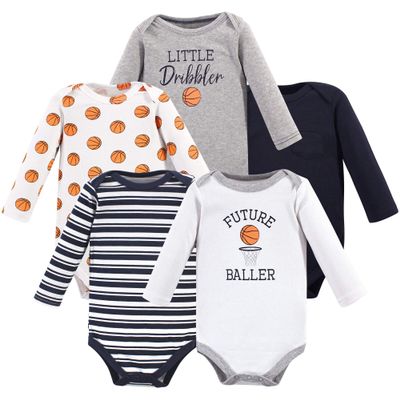 Hudson Baby Unisex Baby Cotton Long-sleeve Bodysuits, Basketball, 6-9 Months US