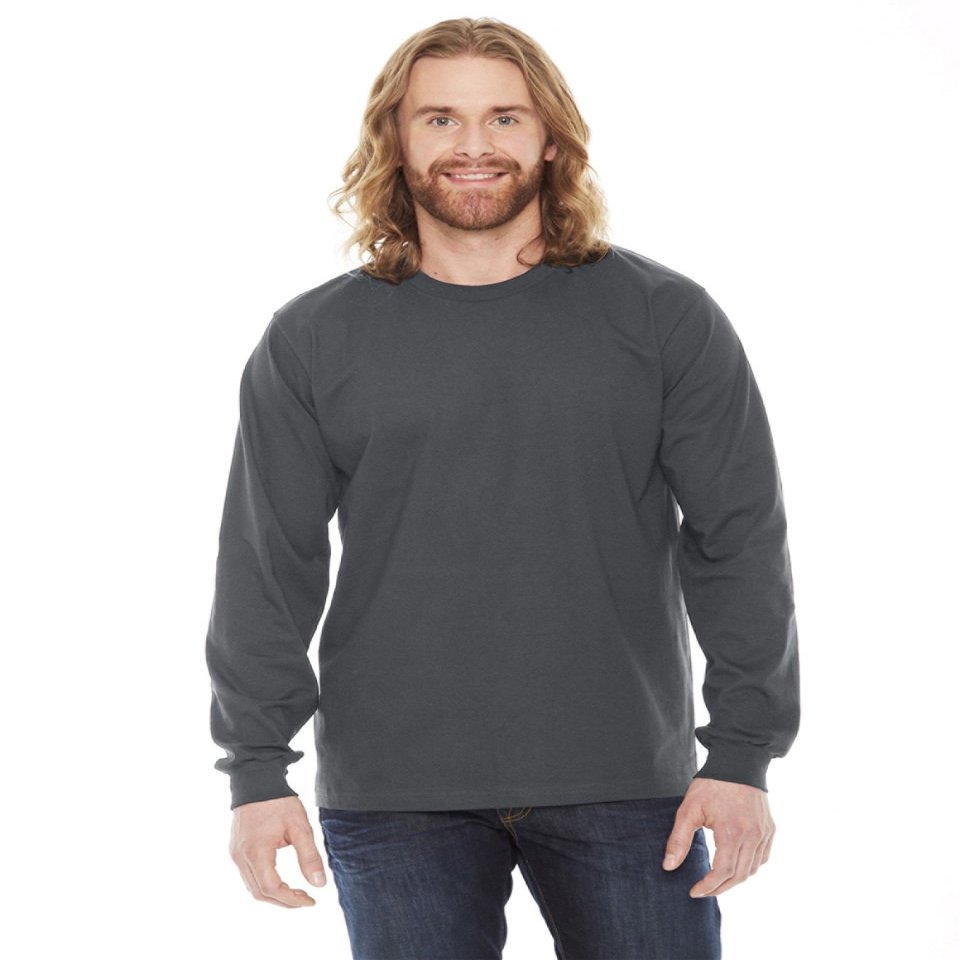 American Apparel Men's Fine Jersey Crewneck Long Sleeve T-Shirt, Asphalt, Large