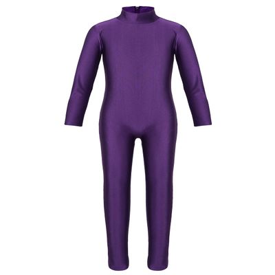 easyforever Kids Girls Long Sleeve Dance Outfit Full Length Unitard Leotard Bodysuit Gymnastic Jumpsuit Catsuit Purple 3-4 Years