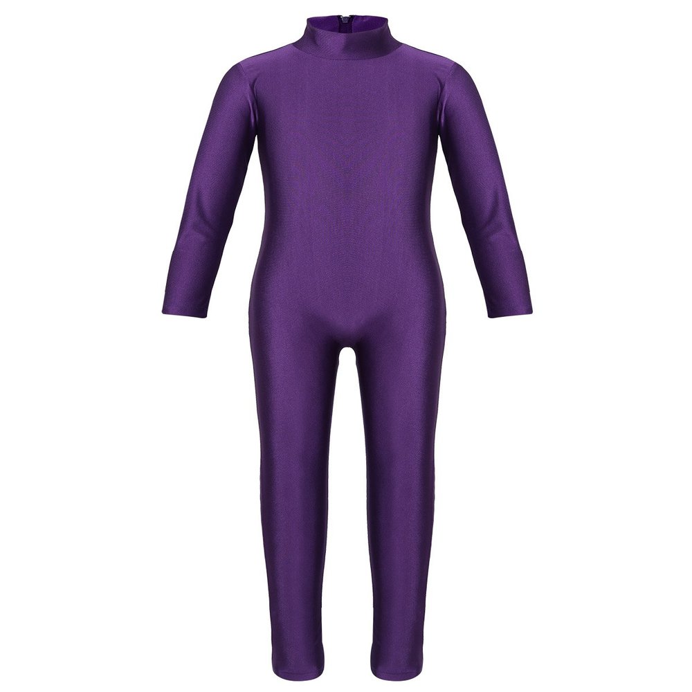 easyforever Kids Girls Long Sleeve Dance Outfit Full Length Unitard Leotard Bodysuit Gymnastic Jumpsuit Catsuit Purple 3-4 Years