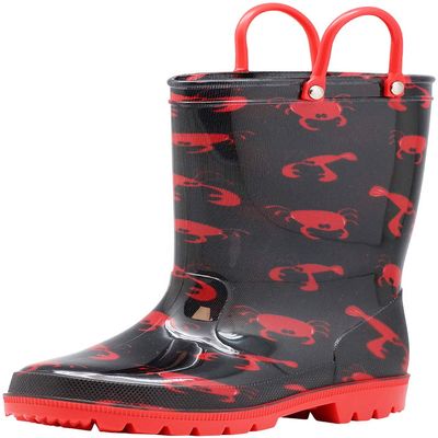 NORTY PVC Rain Boots for Kids - Waterproof PVC Boots Boys and Girls Solid & Printed Rainboots for Toddlers and Kids - Black Lobsters