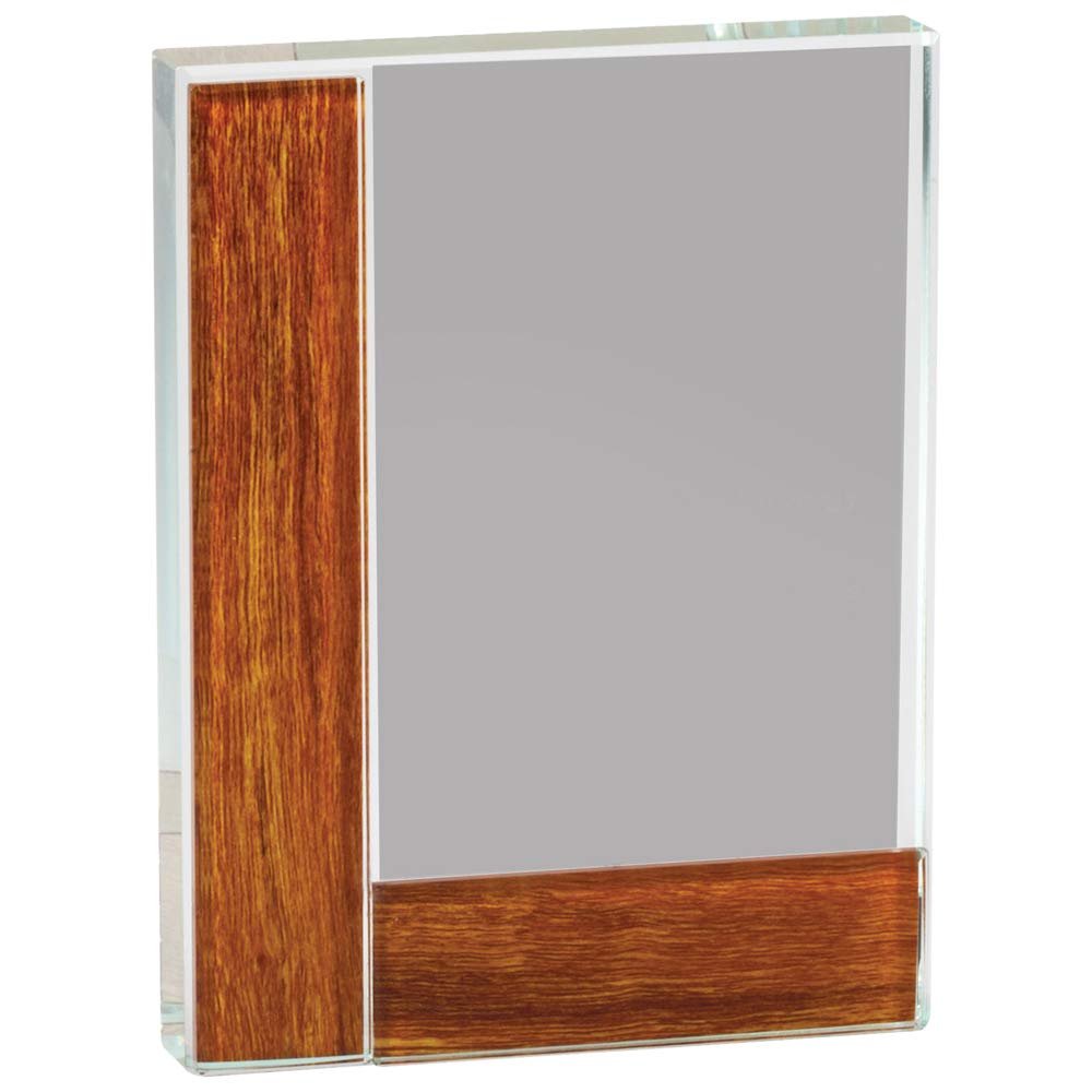 SHOP AWARDS AND GIFTS Customizable 4-1/4 Inch x 5-3/4 Inch Rectangle Crystal Award with Wood Edge, Includes Personalization