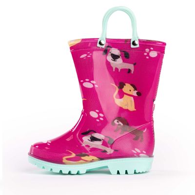 NORTY PVC Rain Boots for Kids - Waterproof PVC Boots Boys and Girls Solid & Printed Rainboots for Toddlers and Kids - Magenta Dogs
