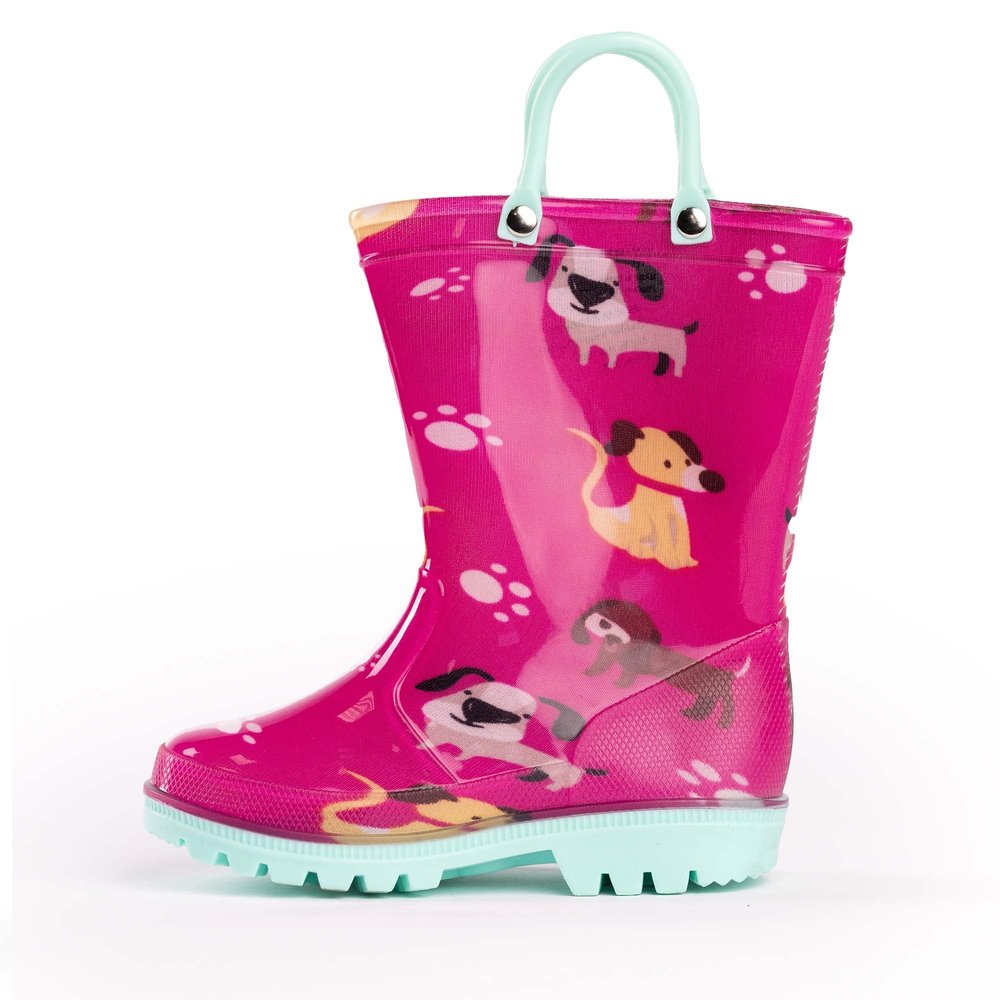 NORTY PVC Rain Boots for Kids - Waterproof PVC Boots Boys and Girls Solid & Printed Rainboots for Toddlers and Kids - Magenta Dogs