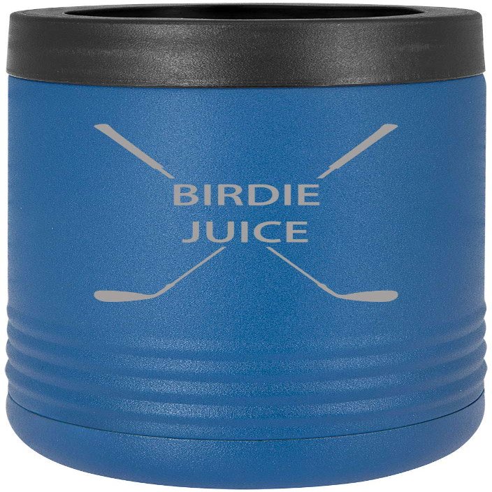 Birdie Juice Golf Stainless Steel Engraved Insulated Beer Beverage Holder Can Cooler (Blue)