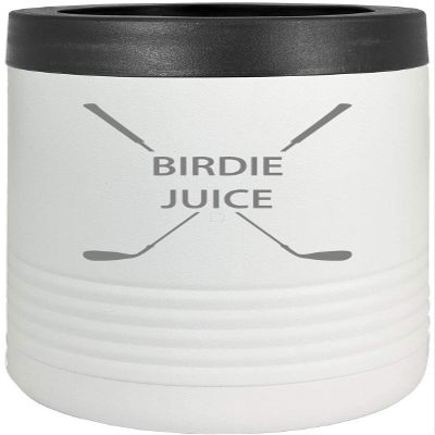 Birdie Juice Golf Stainless Steel Engraved Insulated Beer Beverage Holder Can Cooler (White)