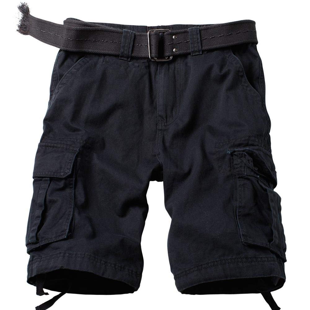 AKARMY Men's Cotton Casual Multi Pocket Outdoor Camouflage Shorts Twill Camo Cargo Shorts(No Belt) 8066 Black 42