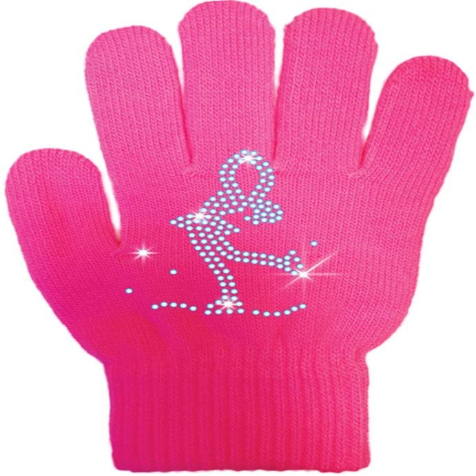 ChloeNoel Ice Skating Gloves - GV22 (Mini Lay-Back Skater Crystals (Fuchsia,Adult)
