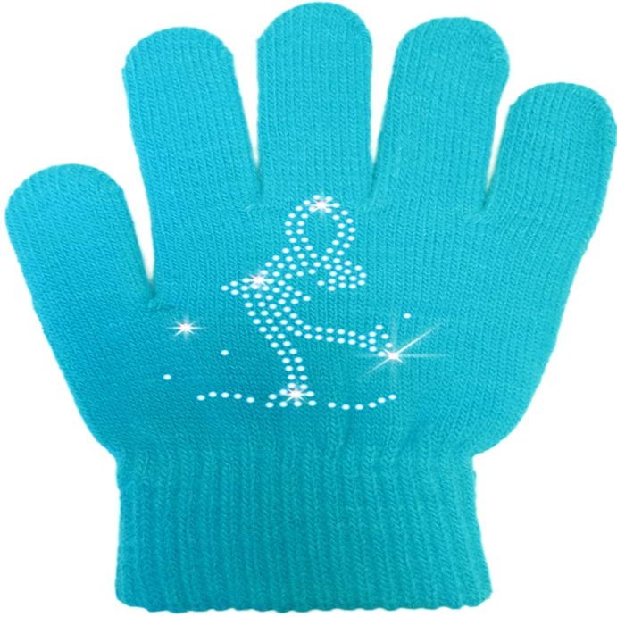 ChloeNoel Ice Skating Gloves - GV22 (Mini Lay-Back Skater Crystals (Turquoise,Junior)