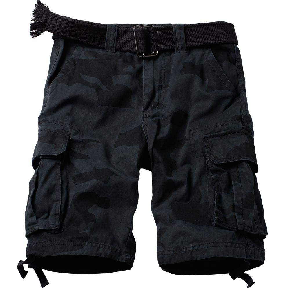 AKARMY Men's Cotton Casual Multi Pocket Outdoor Camouflage Shorts Twill Camo Cargo Shorts(No Belt) 8066 E Battlefield Camo 34