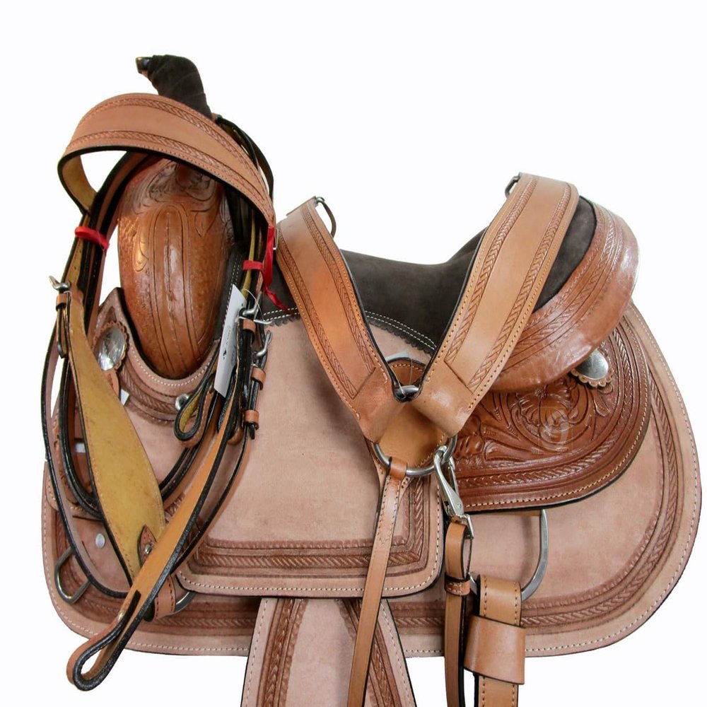 Premium Tooled 15 16 17 Roping Ranch Trail Rough Out Leather Western Saddle TACK (16)