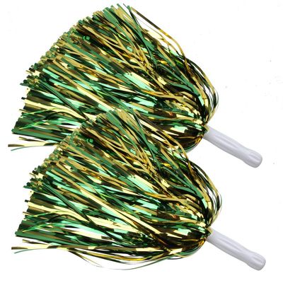 ICObuty Metallic Cheerleading Pom Poms Foil Fluffy 12 inch 2 Pack NO Sheddingfor Sport Squads Dance Hen Party Stage Performance Celebration (Kelly Green/Gold)