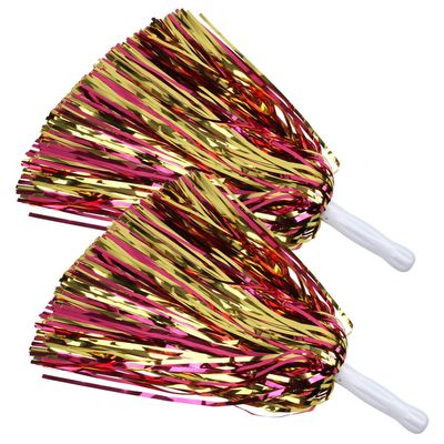 ICObuty Metallic Cheerleading Pom Poms Foil Fluffy 12 inch 2 Pack NO Sheddingfor Sport Squads Dance Hen Party Stage Performance Celebration (Hot Pink/Gold)
