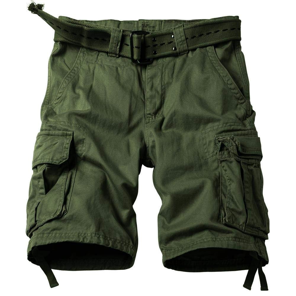 AKARMY Men's Cotton Casual Multi Pocket Outdoor Camouflage Shorts Twill Camo Cargo Shorts(No Belt) 8066 ArmyGreen 30