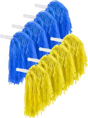 Pangda 12 Pack Cheerleading Pom Poms Sports Dance Cheer Plastic Pom Pom for Sports Team Spirit Cheering (Blue and Yellow)