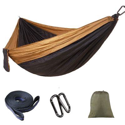Sunshine post Camping Double Tree Hammocks - Outdoor Indoor Beach Accessories Backpacking Survival & Travel, Straps & Steel Carabiners Portable (Brown & Black)