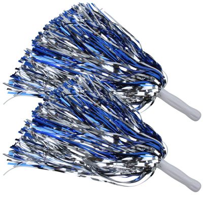 ICObuty Metallic Cheerleading Pom Poms Foil Fluffy 12 inch 2 Pack NO Sheddingfor Sport Squads Dance Hen Party Stage Performance Celebration (Royal Blue/Silver)